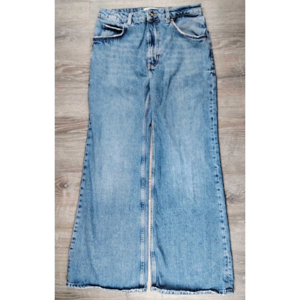 Zara RHUGI Wide Leg Jeans Womens M Embroidered Logo Denim RHU Rhude‎ **